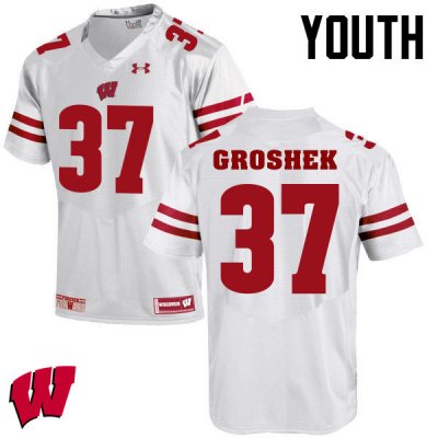 Youth Wisconsin Badgers NCAA #37 Garrett Groshek White Authentic Under Armour Stitched College Football Jersey NE31N64WL